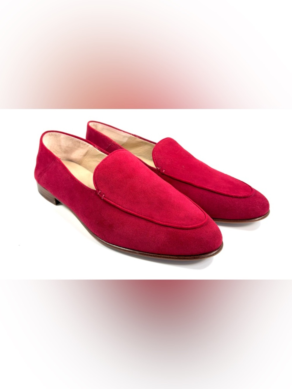 Antonio Melani Red Suede Loafers Womens 10 Leather Sole Statement Spring Flats